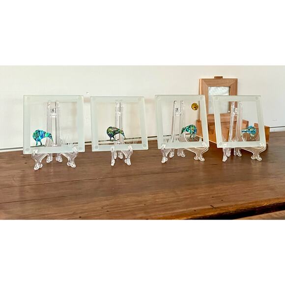 Smashing Glass Kiwi Moon Abalone Coasters Handcrafted New Zealand Box Set of 4 - Picture 2 of 15